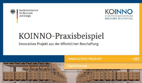 Lagerhalle mit Text "KOINNO-Praxisbeispiel"