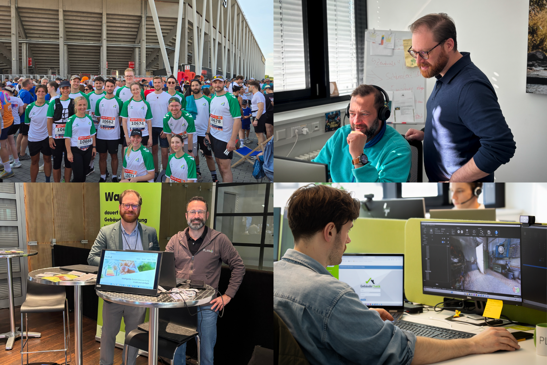 Eine Collage von den Mitarbeitern von PLAN4 bei der Arbeit und Events